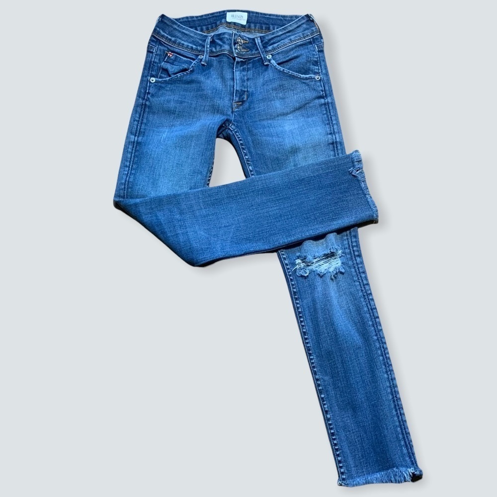 Hudson Womens Colin Midrise Skinny Rawhem Blue Jean Size 24 Made In Los Angeles View 2